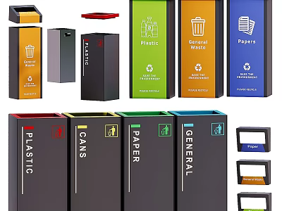 Public Facility Color Coded Classification Trash Bins for Waste Management 3d model