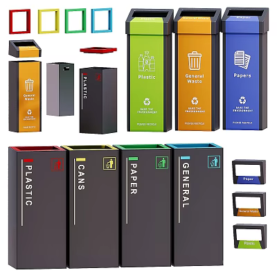Public Facility Color Coded Classification Trash Bins for Waste Management 3d model