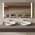Modern Bathroom Vanity Cabinet Design With Double Sinks Illuminated Mirror And Plants