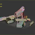 Modern Tactical Pistol With Copper Bullets And Metal Magazines On Table 3d model