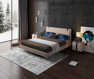 Modern Background Double Bed New Bed 3d model