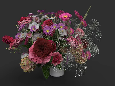 Ceramic Vase With Vibrant Mixed Color Flowers For Home Decoration 3d model