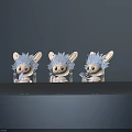 Three Cartoon Rabbit Characters With Decorative Ears Traditional Costumes And Held Items