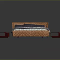 Double Bed With Brown Quilted Headboard Footboard Navy White Patterned Bedspread And Red Nightstands