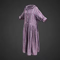 Women's Plaid Purple White Collared Dress with Three Quarter Sleeves and Loose Fit