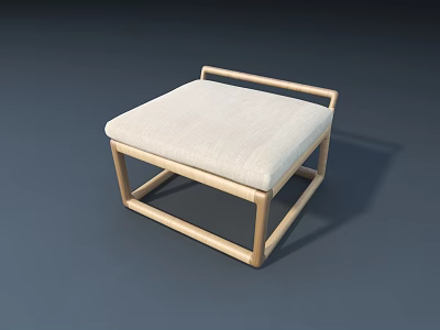 Modern Minimalist Stool With Wooden Frame And Light Linen Seat Cushion Design 3d model