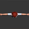 3D Female Character With Red Hair White Top Maroon Pants Arms Outstretched On Gray Background