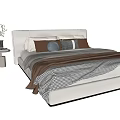 Modern White Double Bed With Colorful Pillows Plaid Blanket And Nightstand With Vase