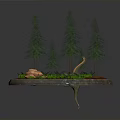 Dinosaur Standing On Circular Platform With Tall Trees Small Pond Green Plants And Red Rock