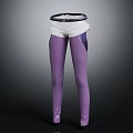 Slim Fit Purple Leggings with White Waistband and Black Belt Design