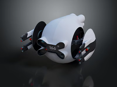 White Spherical Mechanical Device With Black Components And 16G Label 3d model