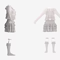 White Outfit With Long Sleeves Lace Details Ruffled Skirt Layers And Matching Knee High Socks