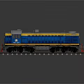 Blue and Yellow Train Model Featuring Detailed Wheels and Railings Design