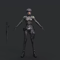 Game Anime Female Character In Black Silver Armor With Short Hair And Weapon