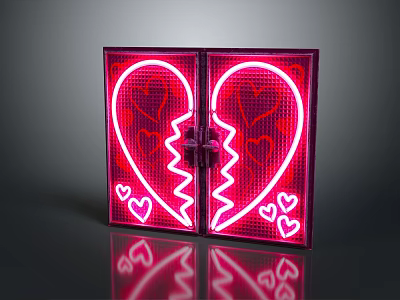 Red Heart Shaped Neon Light Decoration Featuring Two Symmetrical Parts Zigzag Split And Small Hearts 3d model