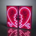 Red Heart Shaped Neon Light Decoration Featuring Two Symmetrical Parts Zigzag Split And Small Hearts