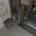 Modern Bathroom Laundry Space With Double Door Washing Machine Gray Cabinets And Towels