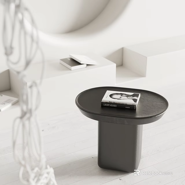 Black Round Modern Side Table With A Book On White Minimalist Background 3d model