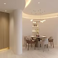 Modern Living and Dining Room with Round Marble Table Chairs Pendant Light and Green Plant