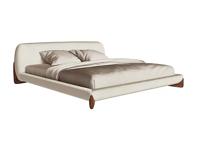 Modern Cream Double Bed With Upholstered Headboard And Wooden Legs 3d model