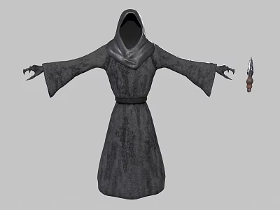 Game and Movie Character In Gray Patterned Hooded Robe With Clawed Hands And Dagger 3d model