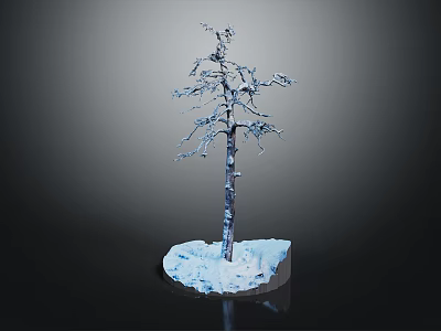 Leafless Wooden Tree Decor with Snow Covered Stone Base and Natural Design 3d model