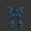 Blue Mechanical Robot Character In Standing Pose Featuring Metallic Armor And Shiny Surface Details