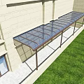 Outdoor Wooden Pavilion With Glass Roof And Garden Furniture Surrounded By Green Plants