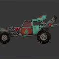 Teal Utility Vehicle With Exposed Frame Large Off Road Tires And Mechanical Parts