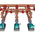 Industrial Mechanical Equipment With Red Pipes Blue Pumps And Valves Setup