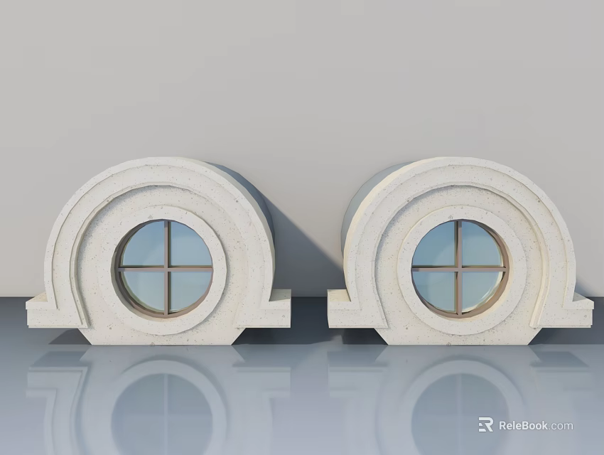 Modern Swing Door With Circular Glass Window And Arch Design Elements 3d model