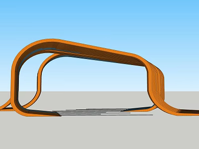 Modern Curved Wooden Pergola Structure With Streamlined Design And Blue Sky 3d model