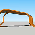 Modern Curved Wooden Pergola Structure With Streamlined Design And Blue Sky