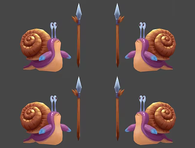 Reptile Snail Character With Spiral Shell Purple Orange Body And Spear Like Objects 3d model