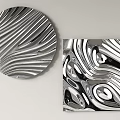 Modern Abstract Wall Decor With Circular Silver Wave And Square Black White Patterns 3d model