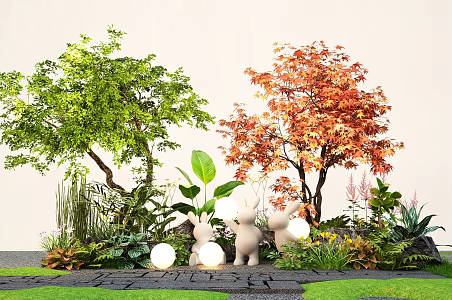 Plants Flowers and Plants Flower Mirror Group Courtyard Landscape Sketches Model Tree Plant Combination Green Plant Pile 3d model