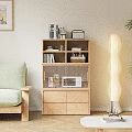 Wooden Storage Cabinet With Glass Door Shelves And Drawers In Living Room