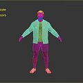 Man Standing In Beige Jacket Gray T-shirt Gray Shorts White Shoes On Gray Background