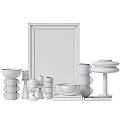 Decorative Ornament Set With White Stacked Spheres And Wooden Bowl Shaped Decor On Books