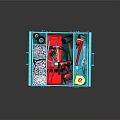 Green Toolbox Organizer with Various Hardware Tools Including Hammer Wrench Pliers Screws and Tape Measure