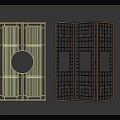 Chinese Style Wooden Screens With Geometric Patterns And Circular Cutout Designs