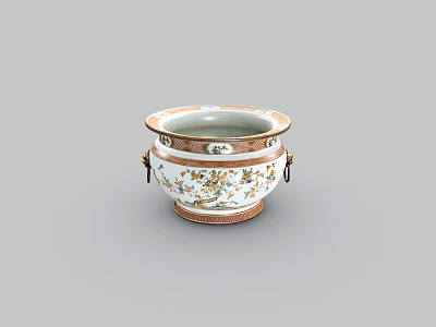 Decorative Traditional Ceramic Vessel With Intricate Floral Patterns Glazed Surface And Ornate Handles 3d model