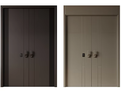 Modern Double Doors Dark Brown and Light Beige Sleek Vertical Lines and Minimalist Design 3d model