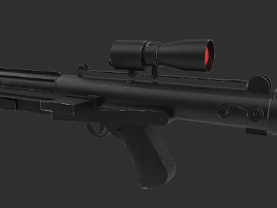 Black Tactical Rifle With Red Scope And Barrel Design Features 3d model