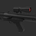 Black Tactical Rifle With Red Scope And Barrel Design Features 3d model