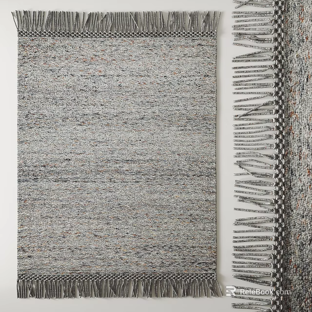 Gray Woven Square Rug With Textured Pattern And Fringed Edge Design 3d model