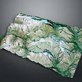 Detailed 3D Mountain Landscape Terrain Model With Rivers And Green Vegetation