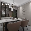 Modern Living and Dining Room Interior With Marble Wall Large TV Sofa And Plants