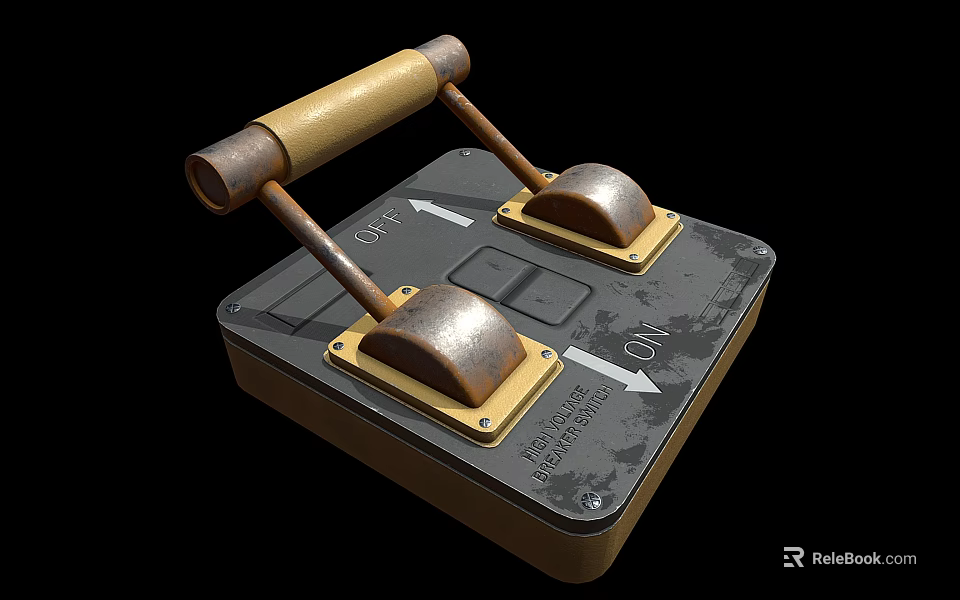 Vintage Foot Switch Device With Two Metal Pedals ON OFF Indicators And Wooden Handle 3d model 