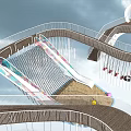 Playground Equipment With Winding Wooden Paths Suspended Ropes Sandpit And Colorful Elements